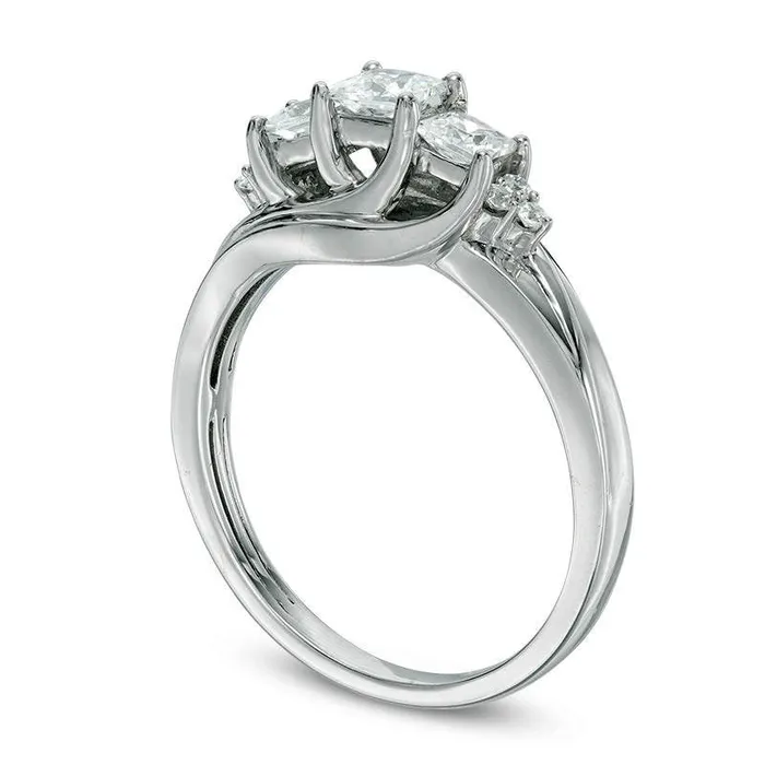 Rings Goldia 075 CT TW PrincessCut Natural Diamond Three Stone with TriSides Engagement Ring in Solid 14K White Gold Rings Goldia 075 CT TW PrincessCut Natural Diamond Three Stone with TriSides Engagement Ring in Solid 14K White Gold