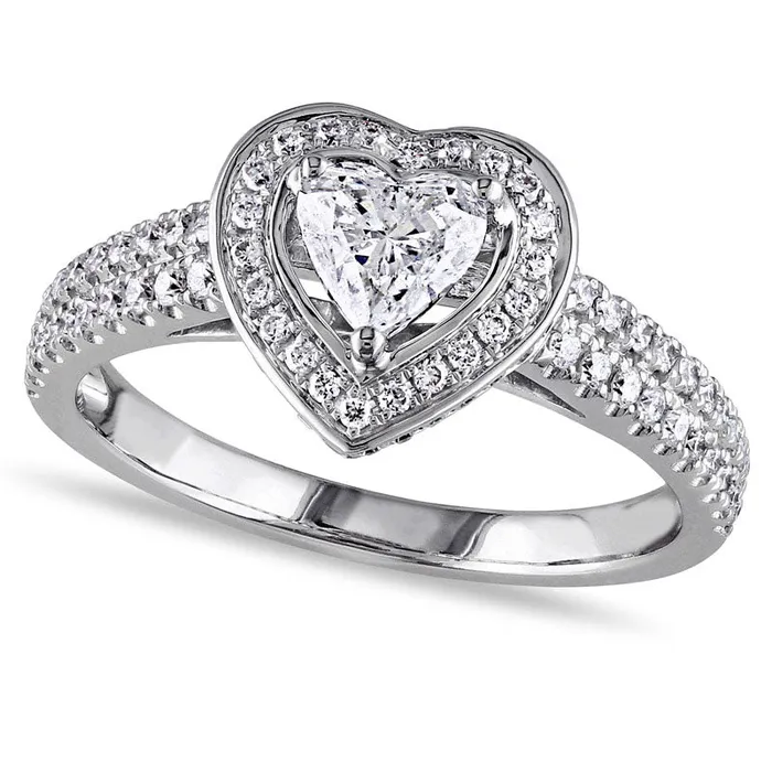 Rings Goldia 10 CT TW HeartShaped Natural Diamond Framed Double Row Engagement Ring in Solid 14K White Gold Rings Goldia 10 CT TW HeartShaped Natural Diamond Framed Double Row Engagement Ring in Solid 14K White Gold