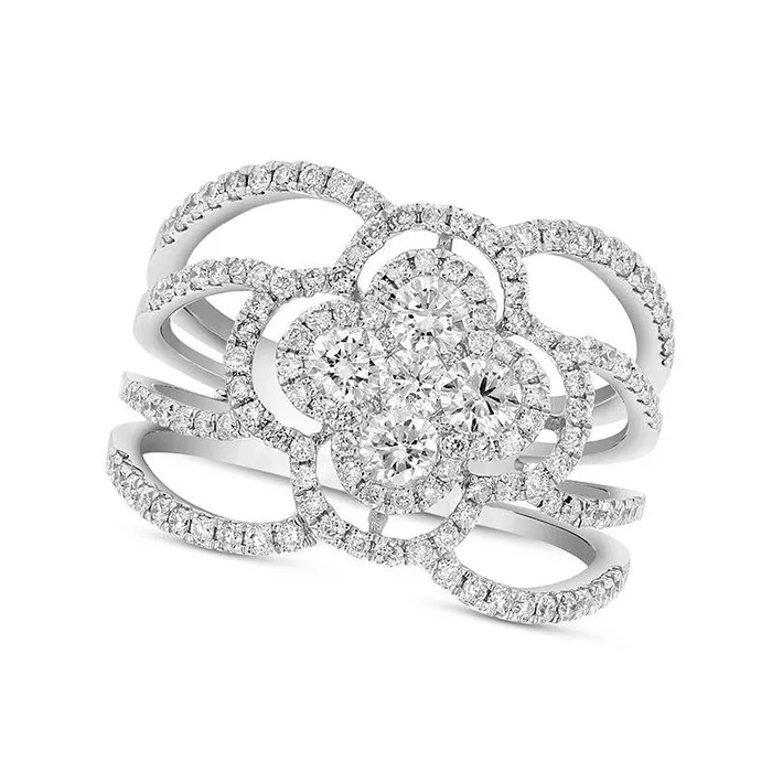 Rings Goldia 10 CT TW Natural Diamond Double Clover Frame Split Shank Ring in Solid 18K White Gold GSI1 Rings Goldia 10 CT TW Natural Diamond Double Clover Frame Split Shank Ring in Solid 18K White Gold GSI1
