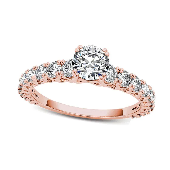 Rings Goldia 10 CT TW Natural Diamond Engagement Ring in Solid 14K Rose Gold Rings Goldia 10 CT TW Natural Diamond Engagement Ring in Solid 14K Rose Gold