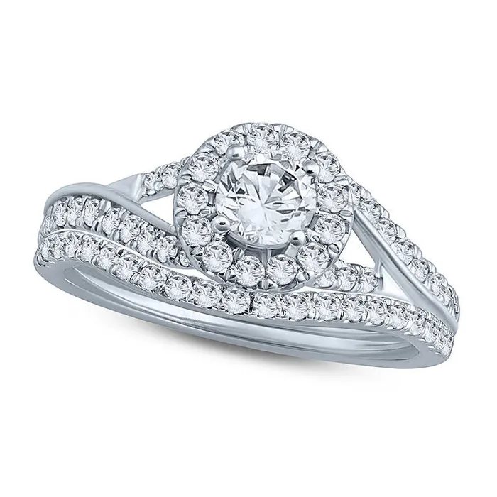 Rings Goldia 10 CT TW Natural Diamond Frame Bypass Bridal Engagement Ring Set in Solid 10K White Gold