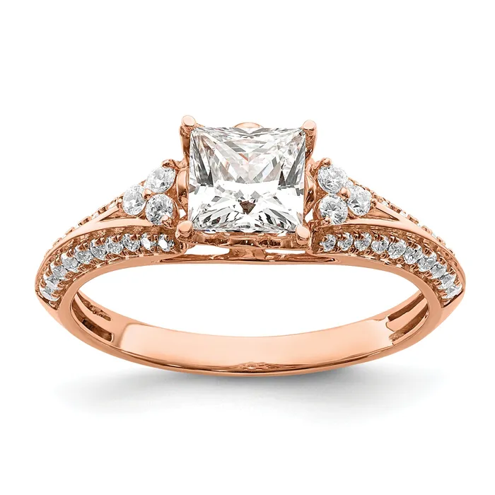 Rings Goldia 100ct CZ Solid Real 14k Rose Polish 1ct Princess Engage Dia Ring Rings Goldia 100ct CZ Solid Real 14k Rose Polish 1ct Princess Engage Dia Ring