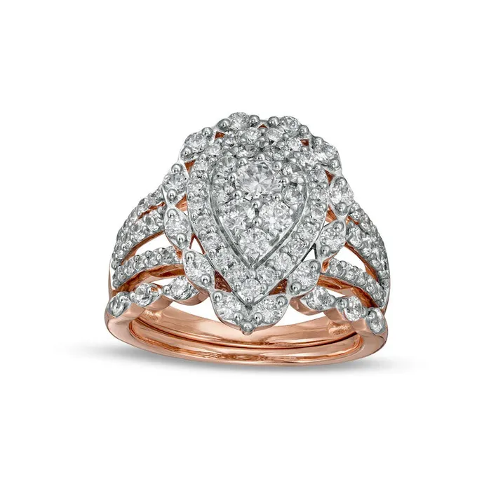 Rings Goldia 163 CT TW Composite PearShaped Natural Diamond Double Frame Scallop Edge Bridal Engagement Ring Set in Solid 10K Rose Gold Rings Goldia 163 CT TW Composite PearShaped Natural Diamond Double Frame Scallop Edge Bridal Engagement Ring Set in Solid 10K Rose Gold