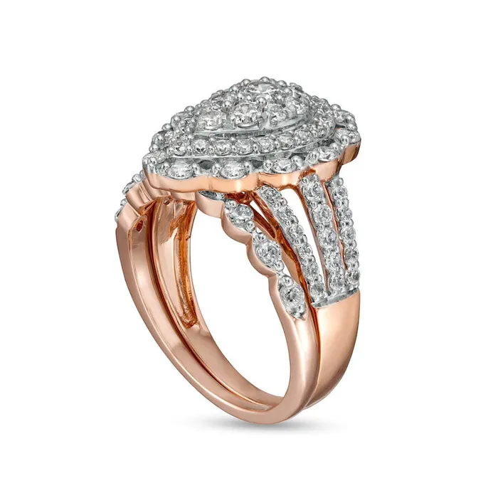 Rings Goldia 163 CT TW Composite PearShaped Natural Diamond Double Frame Scallop Edge Bridal Engagement Ring Set in Solid 10K Rose Gold Rings Goldia 163 CT TW Composite PearShaped Natural Diamond Double Frame Scallop Edge Bridal Engagement Ring Set in Solid 10K Rose Gold