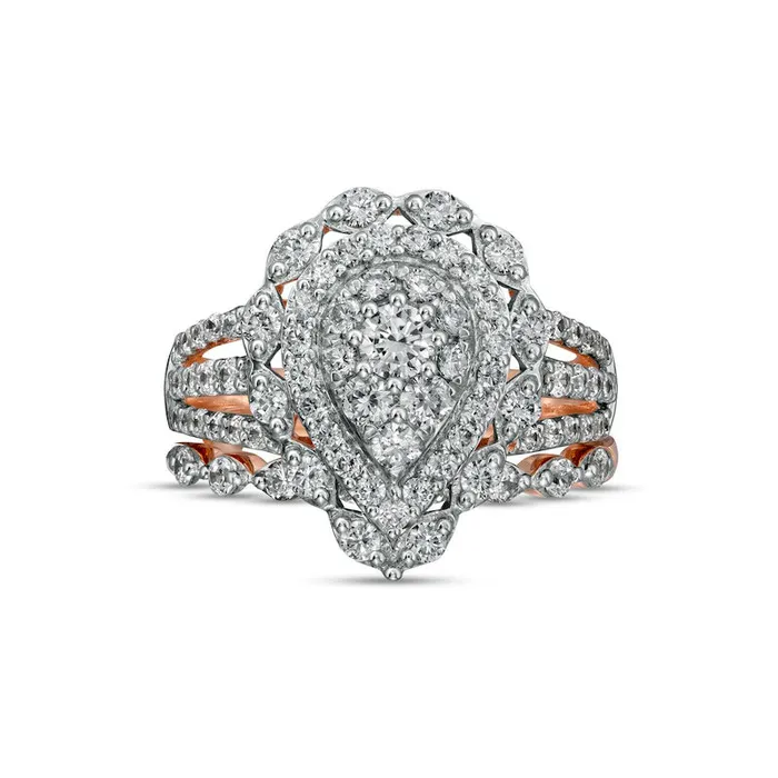 Rings Goldia 163 CT TW Composite PearShaped Natural Diamond Double Frame Scallop Edge Bridal Engagement Ring Set in Solid 10K Rose Gold Rings Goldia 163 CT TW Composite PearShaped Natural Diamond Double Frame Scallop Edge Bridal Engagement Ring Set in Solid 10K Rose Gold