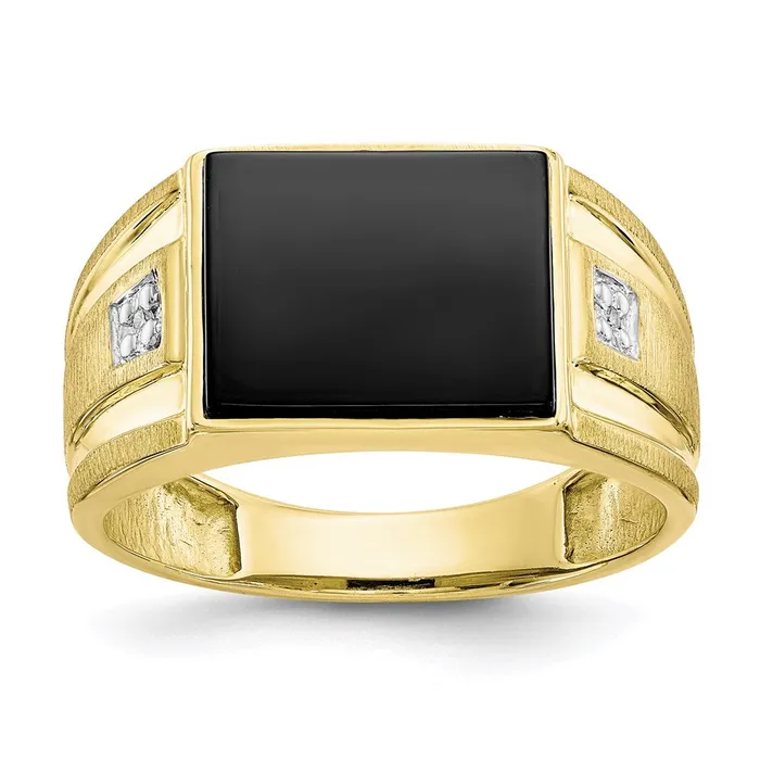 Rings Goldia 10K Yellow Gold Mens Real Diamond and Black Onyx Signet Ring Rings Goldia 10K Yellow Gold Mens Real Diamond and Black Onyx Signet Ring