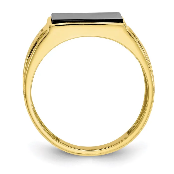 Rings Goldia 10K Yellow Gold Mens Real Diamond and Black Onyx Signet Ring