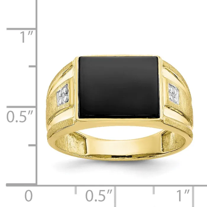 Rings Goldia 10K Yellow Gold Mens Real Diamond and Black Onyx Signet Ring