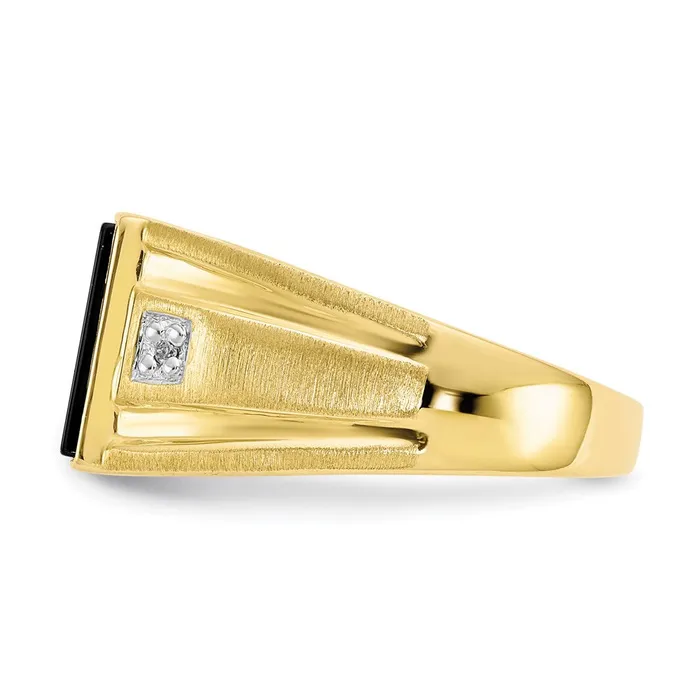 Rings Goldia 10K Yellow Gold Mens Real Diamond and Black Onyx Signet Ring