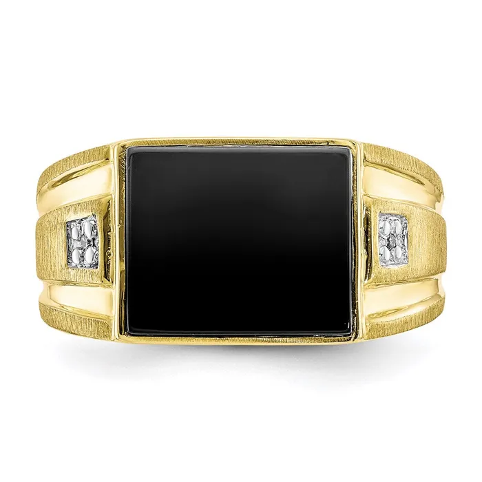 Rings Goldia 10K Yellow Gold Mens Real Diamond and Black Onyx Signet Ring