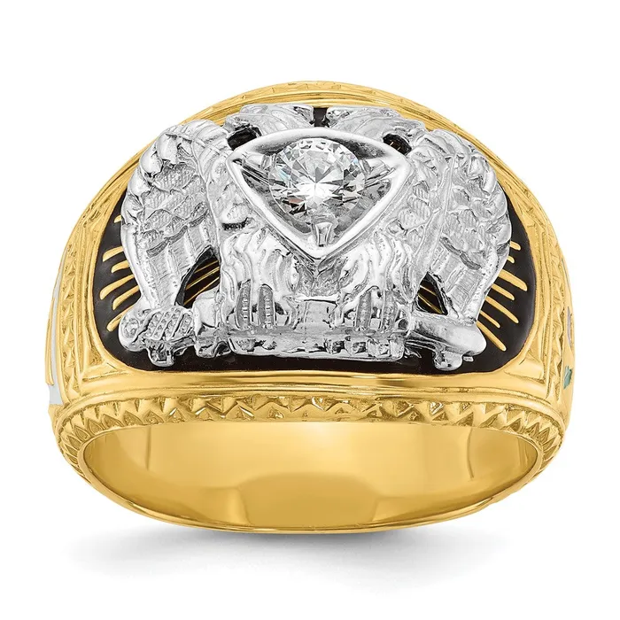 Rings Goldia 14k Twotone Gold Mens Polished and Textured with Multicolor Enamel and Diamond 32nd Degree Scottish Rite Masonic Ring Rings Goldia 14k Twotone Gold Mens Polished and Textured with Multicolor Enamel and Diamond 32nd Degree Scottish Rite Masonic Ring