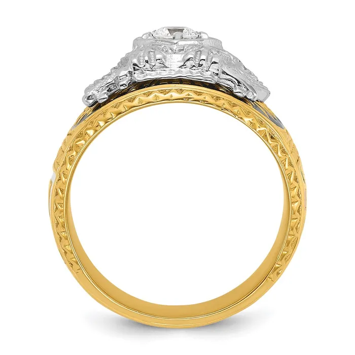 Rings Goldia 14k Twotone Gold Mens Polished and Textured with Multicolor Enamel and Diamond 32nd Degree Scottish Rite Masonic Ring