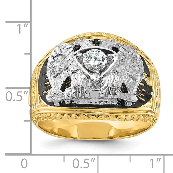 Rings Goldia 14k Twotone Gold Mens Polished and Textured with Multicolor Enamel and Diamond 32nd Degree Scottish Rite Masonic Ring