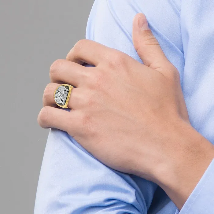 Rings Goldia 14k Twotone Gold Mens Polished and Textured with Multicolor Enamel and Diamond 32nd Degree Scottish Rite Masonic Ring