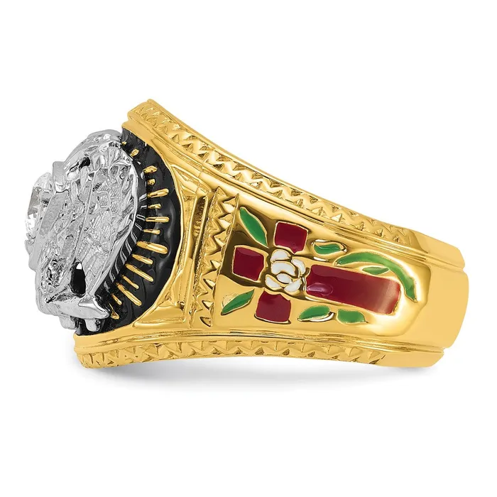 Rings Goldia 14k Twotone Gold Mens Polished and Textured with Multicolor Enamel and Diamond 32nd Degree Scottish Rite Masonic Ring