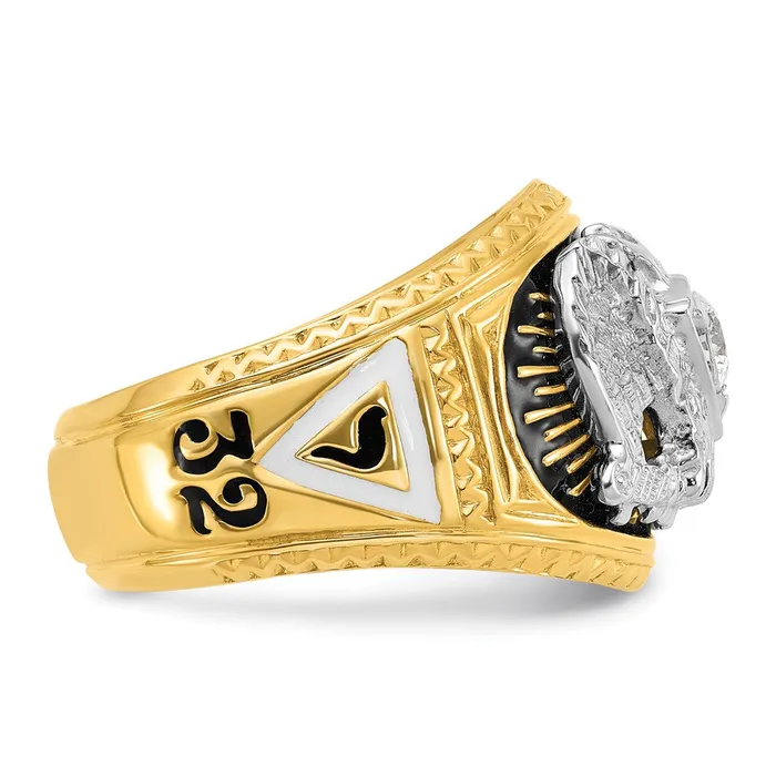Rings Goldia 14k Twotone Gold Mens Polished and Textured with Multicolor Enamel and Diamond 32nd Degree Scottish Rite Masonic Ring