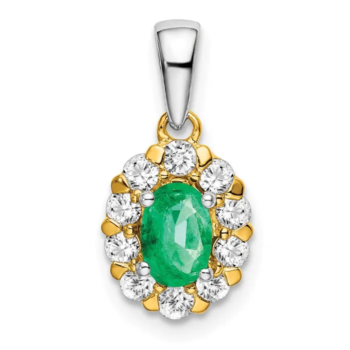 Rings Goldia 14k TwoTone Gold Oval Emerald and Real Diamond Halo Pendant