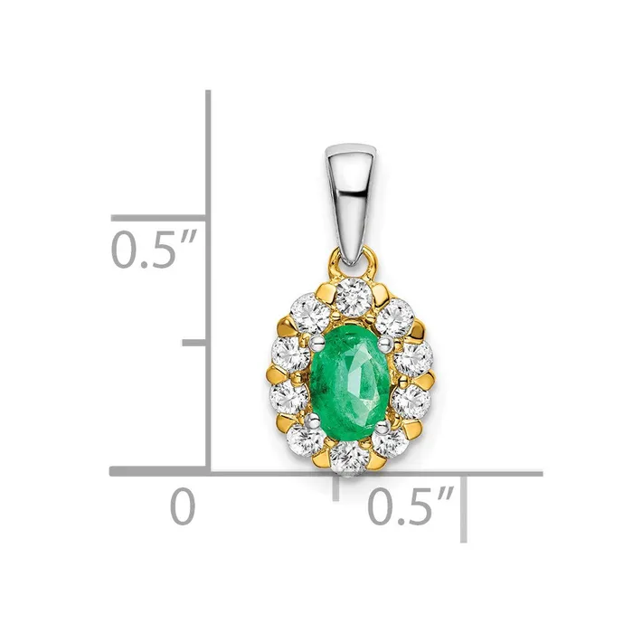 Rings Goldia 14k TwoTone Gold Oval Emerald and Real Diamond Halo Pendant