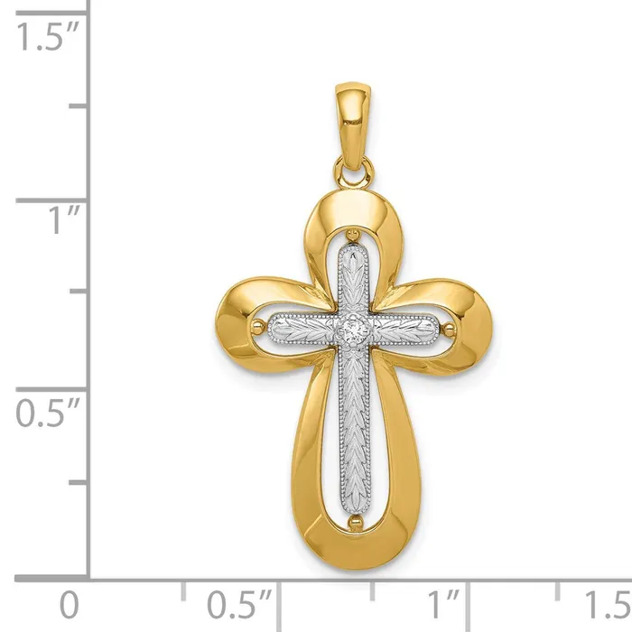 Rings Goldia 14k Twotone Gold Twotone Gold Diamond Polished DC Cross Pendant