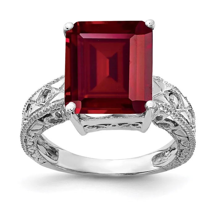 Rings Goldia 14k White Gold 12x10mm Emerald Cut Created Ruby A Real Diamond ring Rings Goldia 14k White Gold 12x10mm Emerald Cut Created Ruby A Real Diamond ring