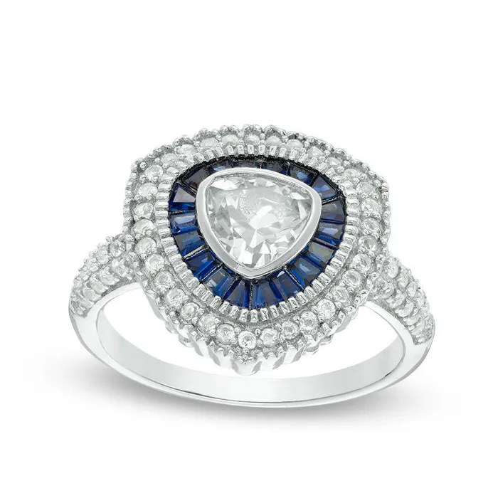 Rings Goldia 60mm TrillionCut LabCreated White and Blue Sapphire Frame Antique VintageStyle Ring in Sterling Silver Rings Goldia 60mm TrillionCut LabCreated White and Blue Sapphire Frame Antique VintageStyle Ring in Sterling Silver