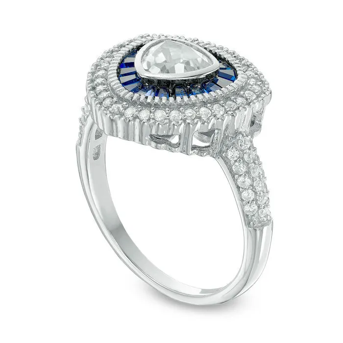 Rings Goldia 60mm TrillionCut LabCreated White and Blue Sapphire Frame Antique VintageStyle Ring in Sterling Silver Rings Goldia 60mm TrillionCut LabCreated White and Blue Sapphire Frame Antique VintageStyle Ring in Sterling Silver