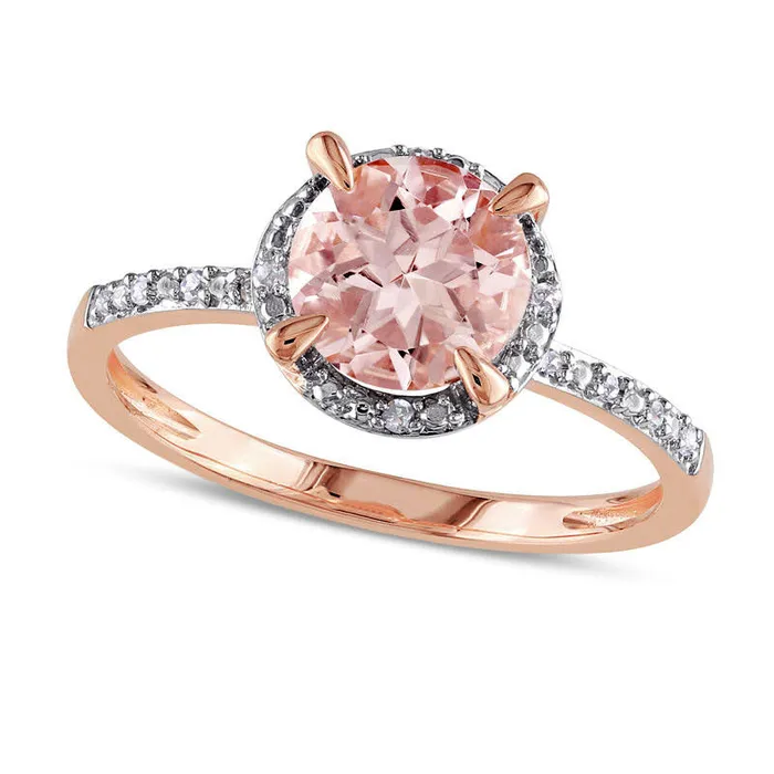 Rings Goldia 70mm Morganite and Natural Diamond Accent Engagement Ring in Solid 10K Rose Gold Rings Goldia 70mm Morganite and Natural Diamond Accent Engagement Ring in Solid 10K Rose Gold