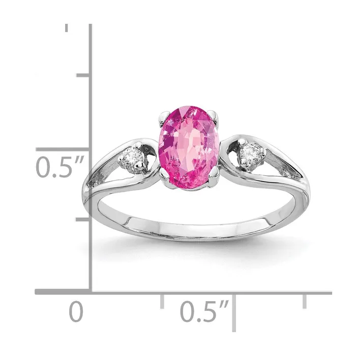 Rings goldiaca 14k White Gold 7x5mm Oval Pink Sapphire VS Real Diamond ring