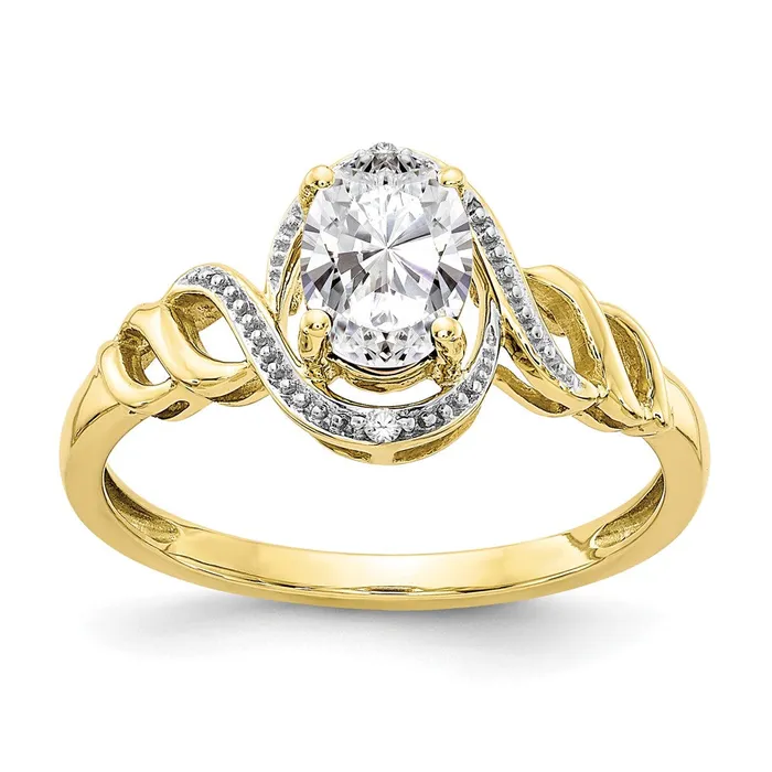 Rings Goldiacom 10K Yellow Gold White Topaz and Real Diamond Ring