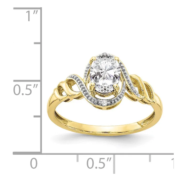 Rings Goldiacom 10K Yellow Gold White Topaz and Real Diamond Ring