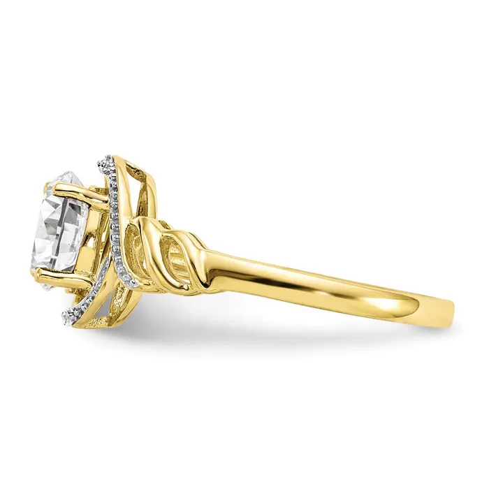 Rings Goldiacom 10K Yellow Gold White Topaz and Real Diamond Ring
