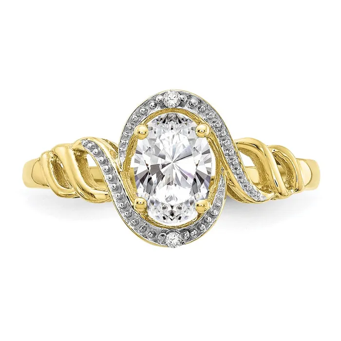 Rings Goldiacom 10K Yellow Gold White Topaz and Real Diamond Ring