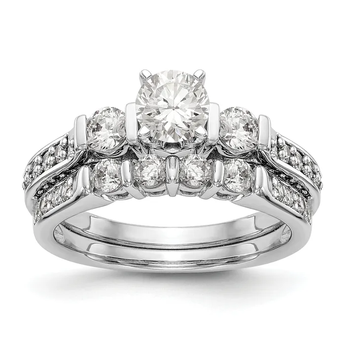Rings Goldiacom 14K White Gold 3 Stone Diamond Peg Set CZ Engagement Ring