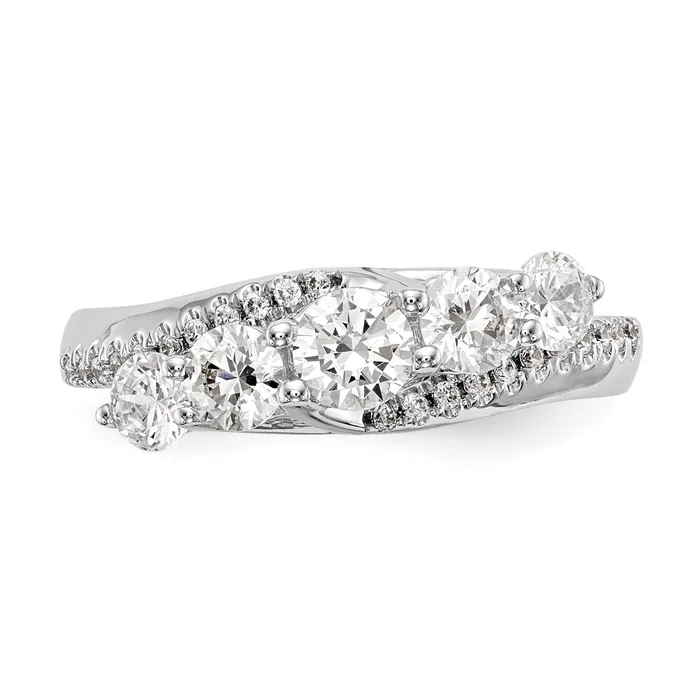 Rings Goldiacom 14K White Gold 5 Stone Simulated Diamond Engagement Ring