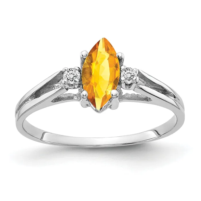 Rings Goldiacom 14k White Gold 8x4mm Marquise Citrine A Diamond ring