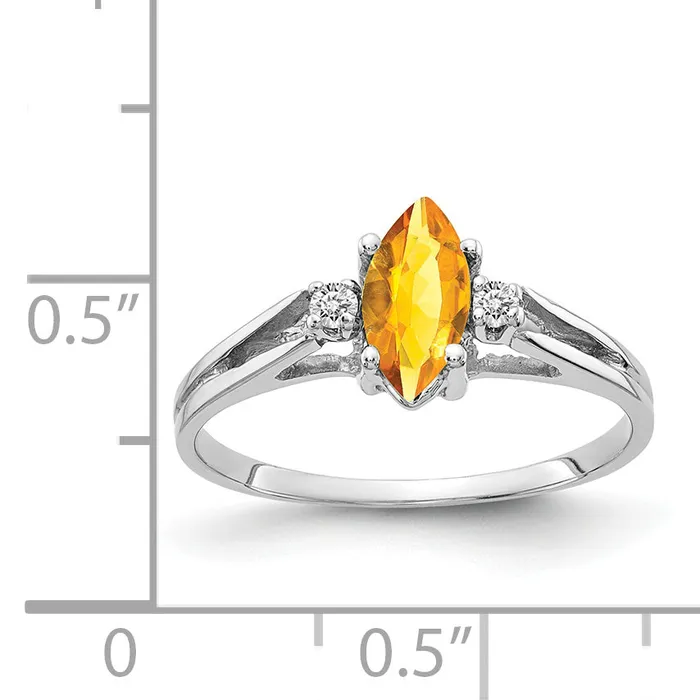 Rings Goldiacom 14k White Gold 8x4mm Marquise Citrine A Diamond ring
