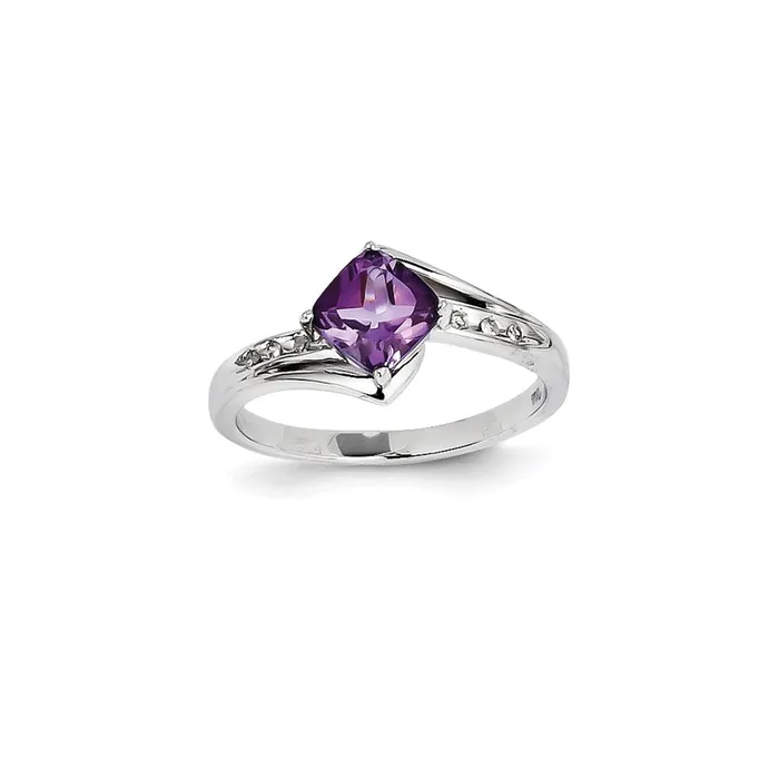 Rings Goldiacom 14k White Gold Real Diamond and Amethyst Square Ring