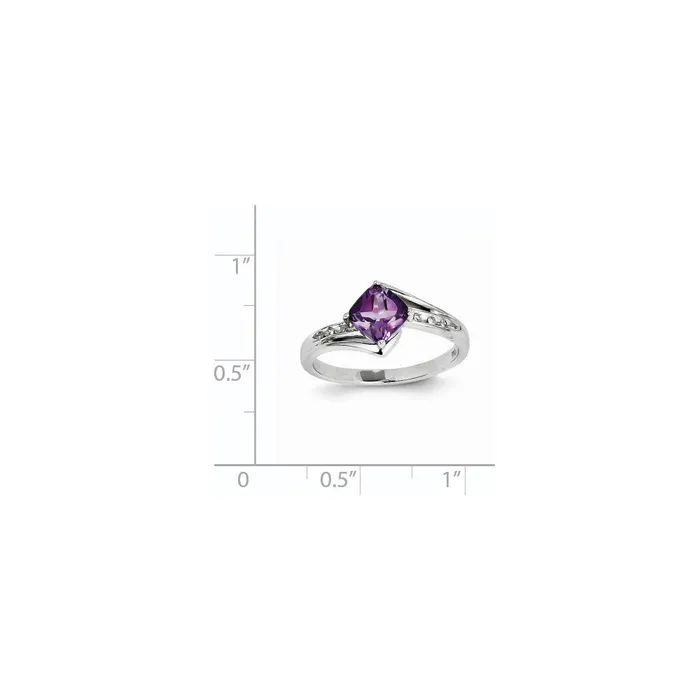 Rings Goldiacom 14k White Gold Real Diamond and Amethyst Square Ring