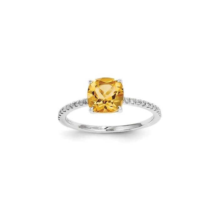 Rings Goldiacom 14k White Gold Real Diamond and Citrine Square Ring