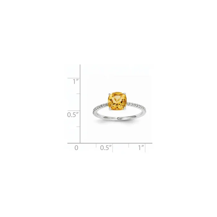 Rings Goldiacom 14k White Gold Real Diamond and Citrine Square Ring