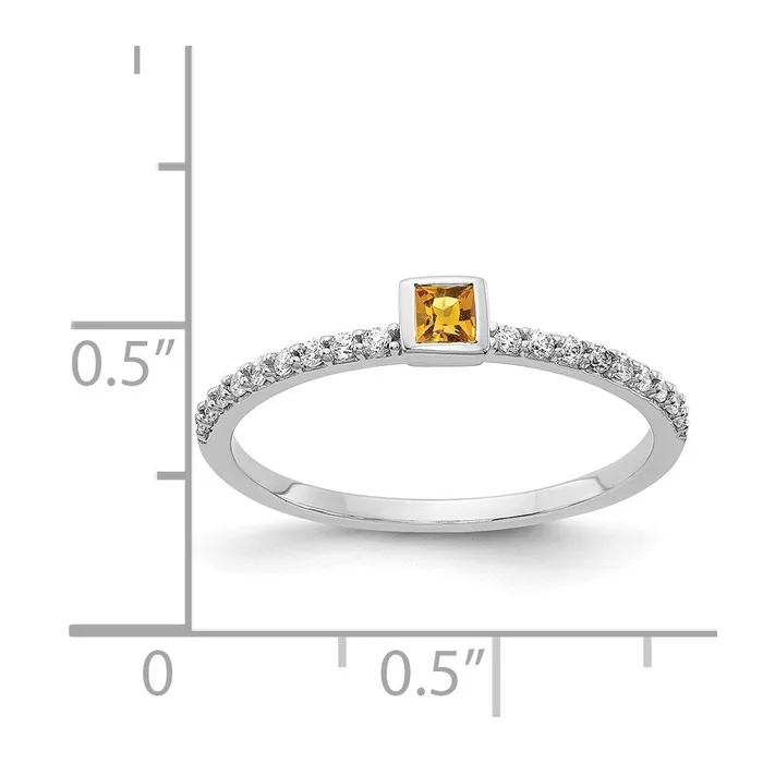 Rings Goldiacom 14k White Gold Real Diamond and Princess Citrine Ring