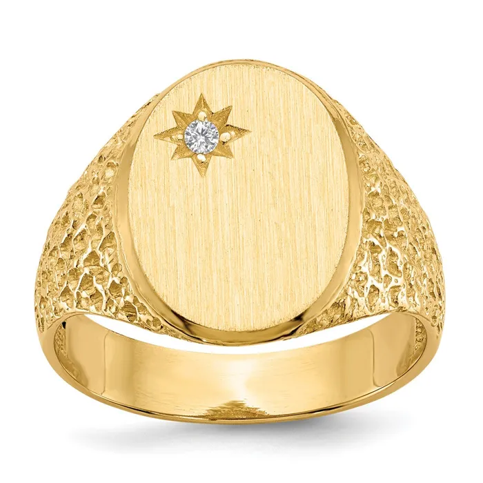 Rings Goldiacom 14K Yellow Gold 160x120mm Open Back A Real Diamond Mens Signet Ring Rings Goldiacom 14K Yellow Gold 160x120mm Open Back A Real Diamond Mens Signet Ring