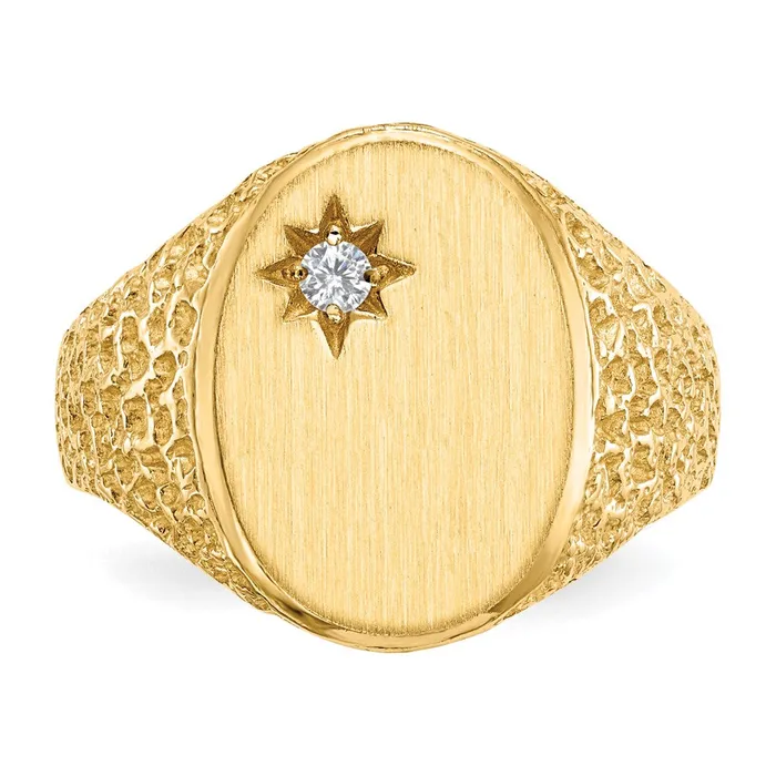 Rings Goldiacom 14K Yellow Gold 160x120mm Open Back A Real Diamond Mens Signet Ring