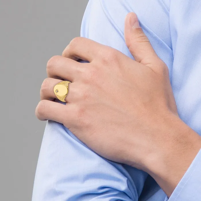 Rings Goldiacom 14K Yellow Gold 160x120mm Open Back A Real Diamond Mens Signet Ring