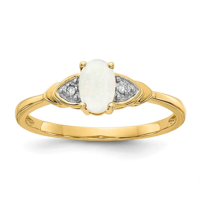 Rings Goldiacom 14K Yellow Gold Opal and Real Diamond Ring