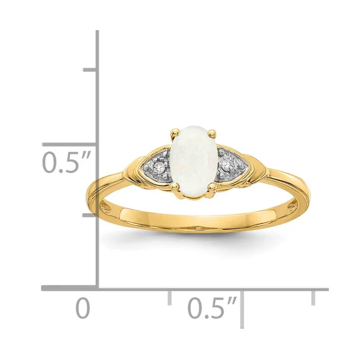 Rings Goldiacom 14K Yellow Gold Opal and Real Diamond Ring