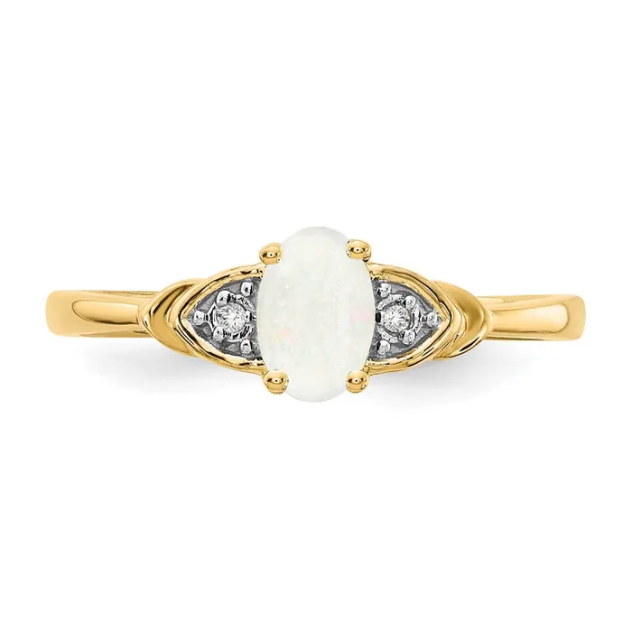 Rings Goldiacom 14K Yellow Gold Opal and Real Diamond Ring