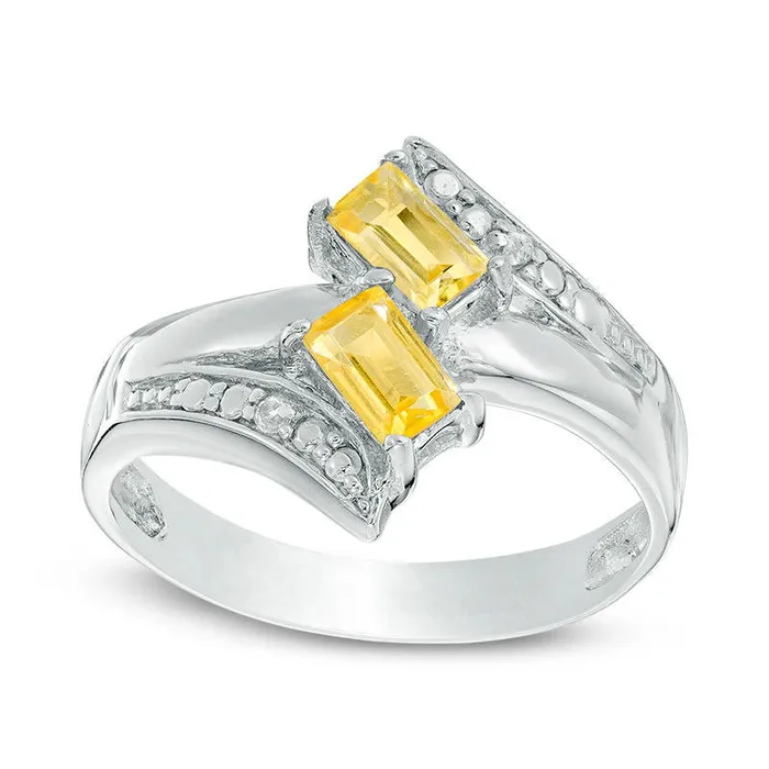 Rings Goldia EmeraldCut Citrine and White Topaz Bypass Ring in Sterling Silver