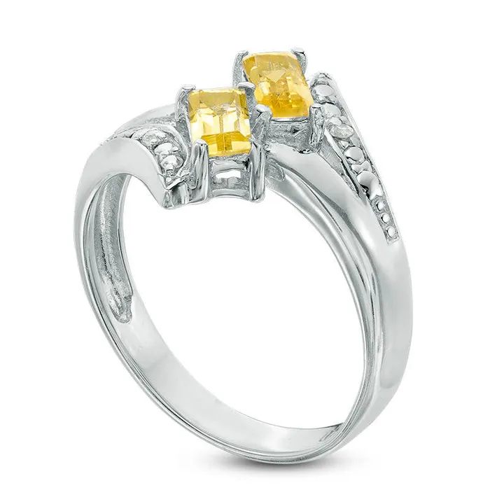 Rings Goldia EmeraldCut Citrine and White Topaz Bypass Ring in Sterling Silver Rings Goldia EmeraldCut Citrine and White Topaz Bypass Ring in Sterling Silver
