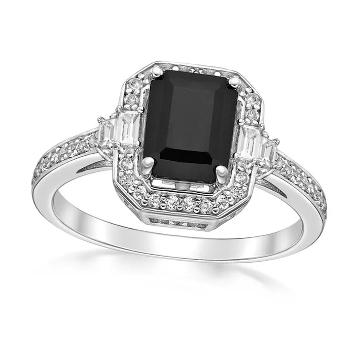 Rings Goldia EmeraldCut Onyx and White Topaz Octagon Frame Ring in Sterling Silver Rings Goldia EmeraldCut Onyx and White Topaz Octagon Frame Ring in Sterling Silver